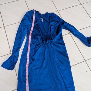Royal Blue Satin Twist-Front Long Sleeve Dress